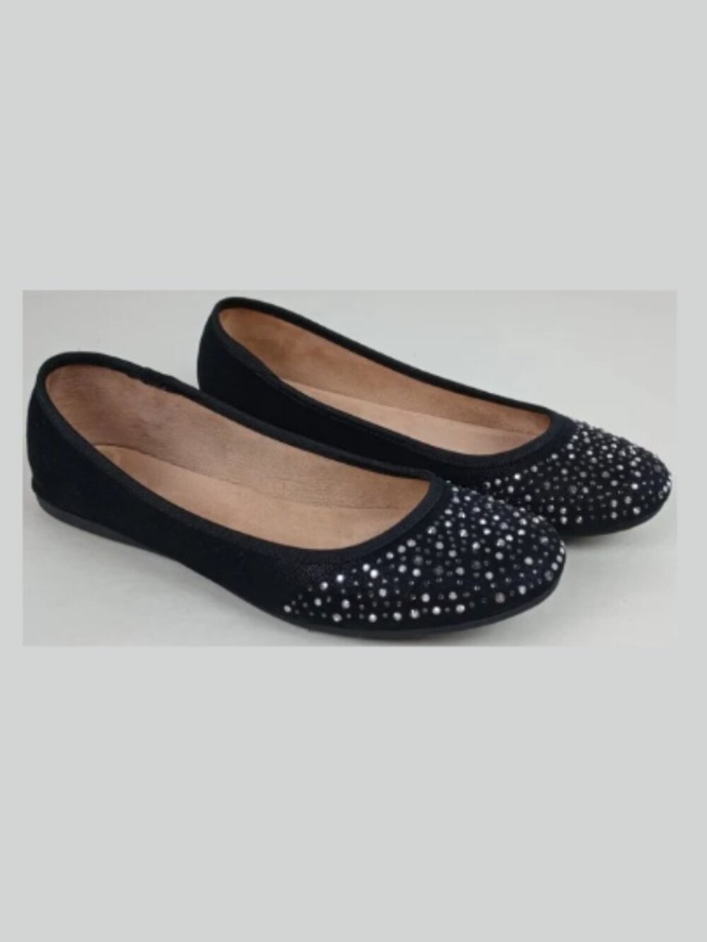 Style & Co Angelynn Women 8M Black Rhinestone Ballet Flat Faux Suede Shoes